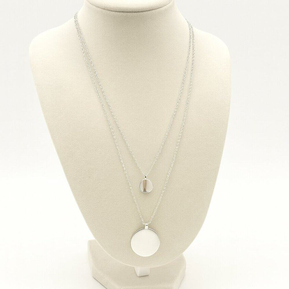 NWT Nordstrom Silver-Tone Layered Necklace Double Circle Pendant‎ Minimalist